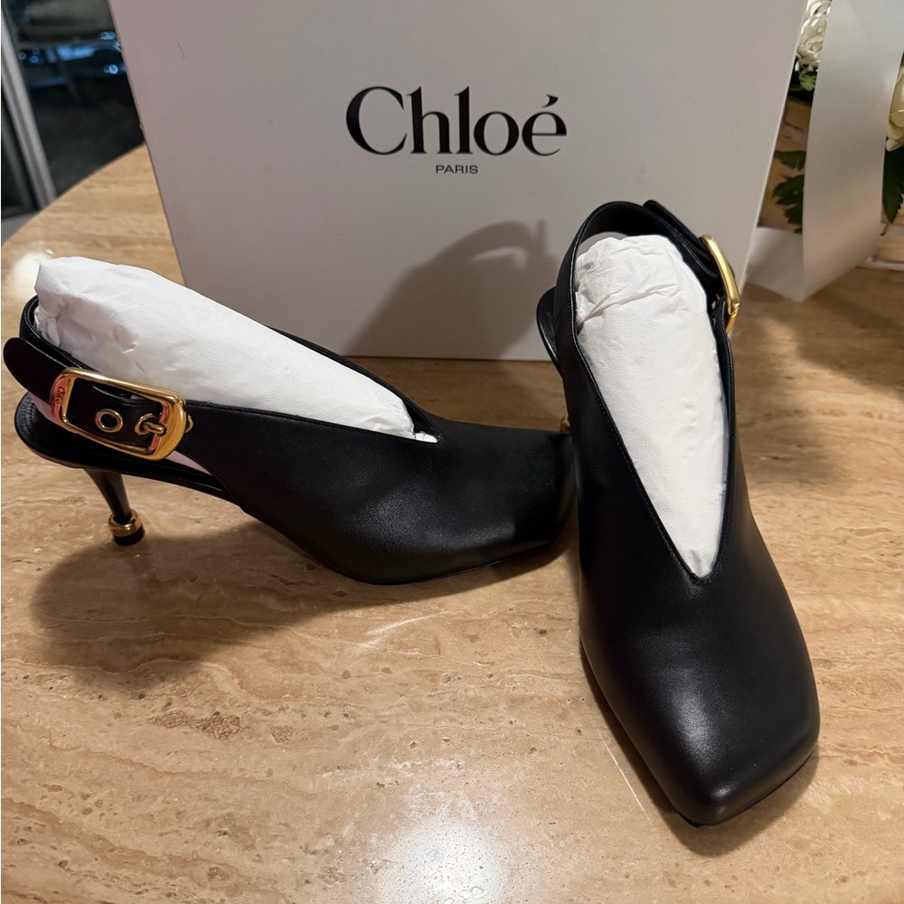 Chloe Elegant Black Heels with Gold Accent